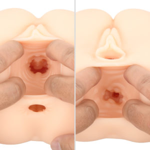 The vaginal hole which weaves up and down allows you to experience true-to-life insertion; as if you are actually wedging in through. The anus hole is more linear and becomes tighter towards the end.