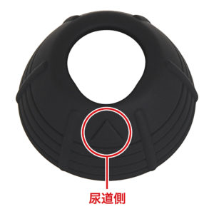 The bottom side of the hole has a dent to prevent your urethra from being oppressed. When wearing the product, please adjust it so the triangular mark comes to the underside of the penis.