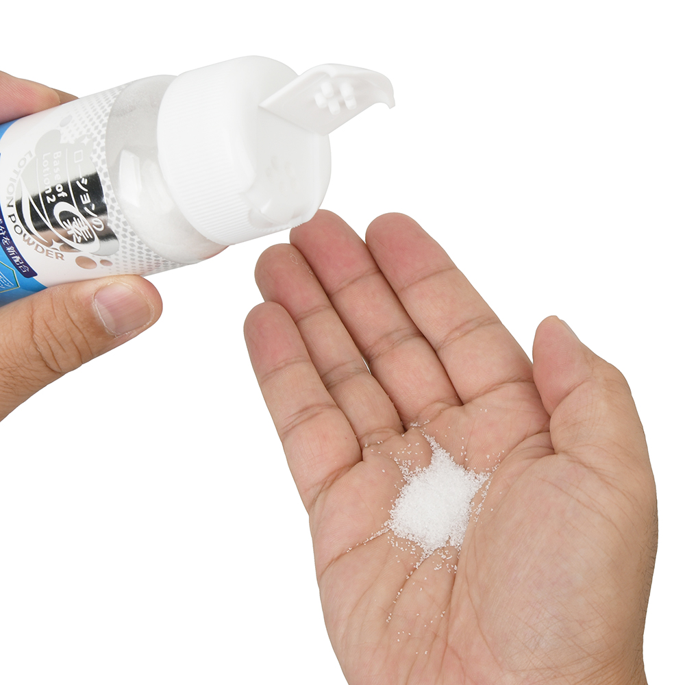 The small bottle is packed with white, smooth, and odorless powder.