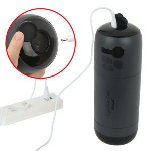 Charge the battery by connecting the attached USB cable into the bottom of the main unit. It takes approximately 2.5 hours to fully charge and the continuous operation is about 120 minutes. 