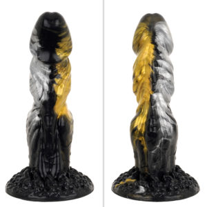 Aside from the glans, the middle of the shaft is also curved, giving you a rather varied sensation upon insertion. Based on the jet-black penis, the coloring is beautifully accented with gold and silver.