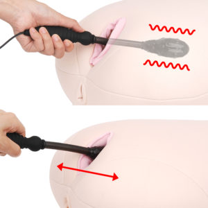 ポルチオ狙いの膣奥に届けるバイブレーション。 またその状態のままピストンすると、膣口に負担を掛けずに擦り刺激と揺さぶりが得られる、優秀なヘッドバイブとして活用できます。