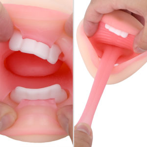歯パーツはやや硬めの素材。普通に動かすとコリッと当たり、甘噛み感を演出します。舌も肉厚で存在感は抜群。