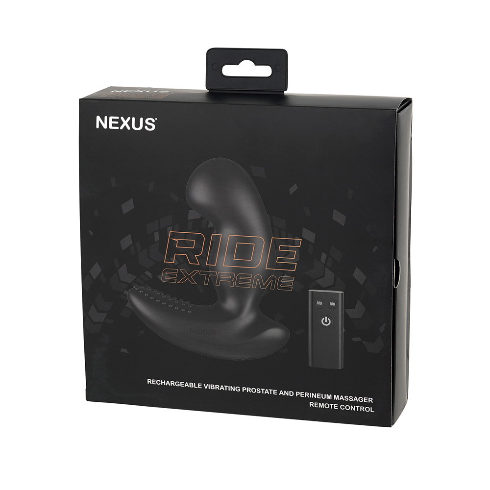 ベースモデルである「NEXUS RIDE（ライド）」と、ほぼ同じパッケージデザインです。箱を開けると、本体、リモコン、充電ケーブルが入っています。