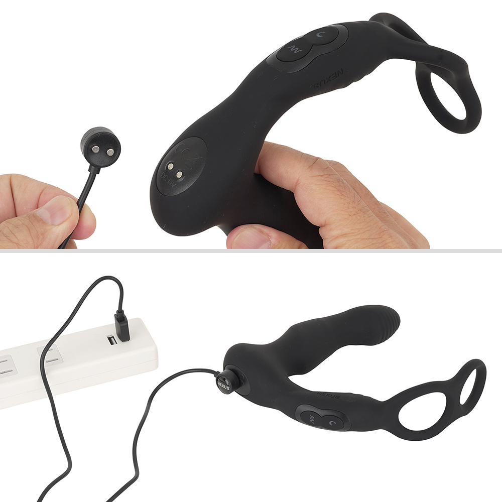 付属のマグネットケーブルで充電します。フル充電までは約100分、連続稼働は約60分。充電中はボタンLEDが赤く点灯。