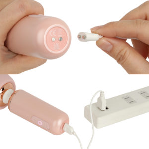マグネット式USB充電仕様。フル充電までは約2.5時間、連続稼働は約60分です。IPX6の防水性能を備え、メンテナンスしやすいのも魅力です。
