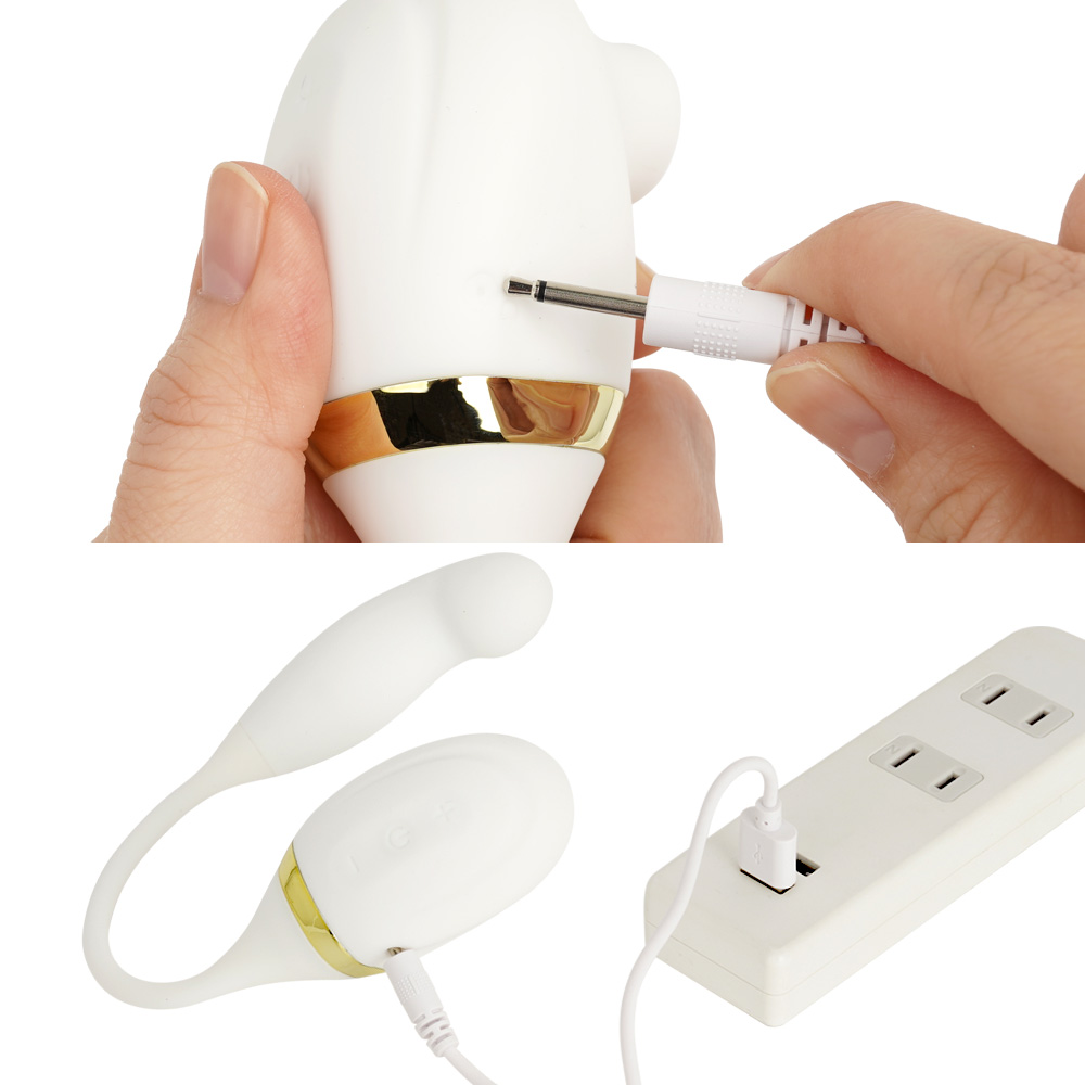 専用のピンジャックケーブルを使って充電します。フル充電までは約２時間、連続稼働は約50分です。充電中はライトが点滅します。