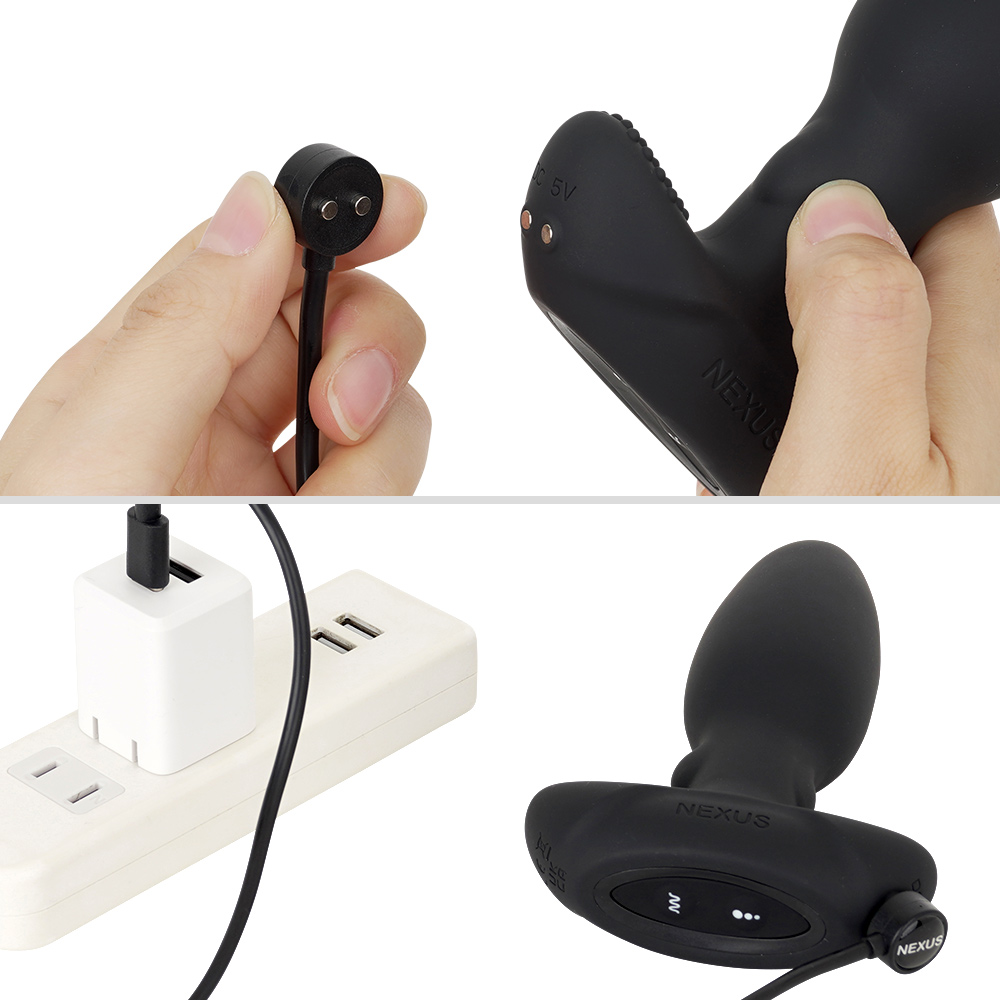 リモコンも充電できるマグネット式のUSB-Cケーブルが付属。フル充電までは約１時間20分、連続稼働は約70分です。
