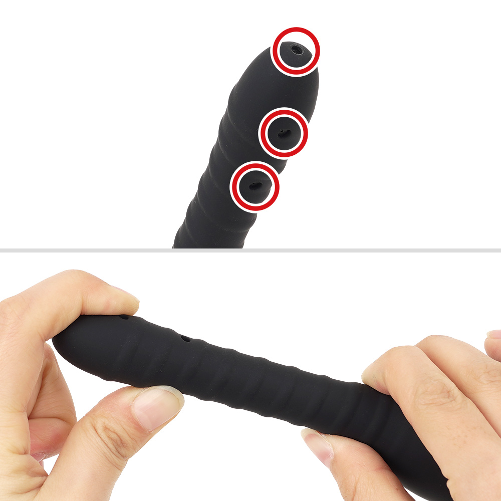 ノズル先端部には５カ所の噴射口があります。表面はソフトシリコンのやさしいタッチですが、シャフトは曲げられません。